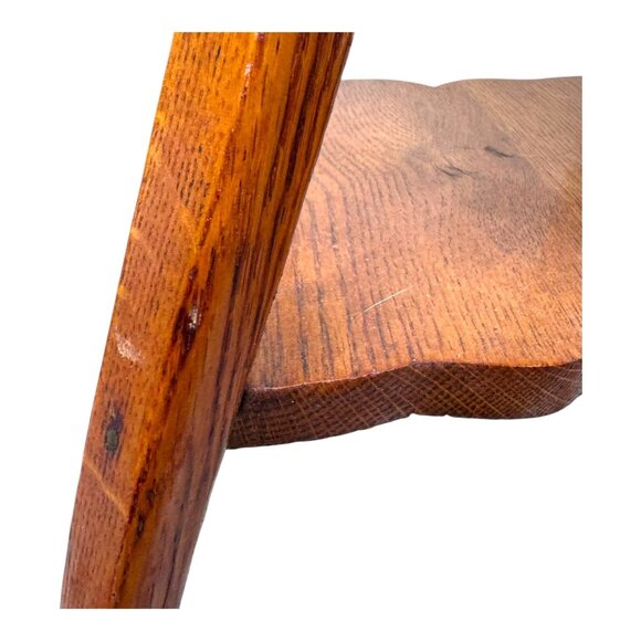 Antique Arts Crafts Quartersawn Tiger Oak 2 Tier Plant Stand Parlor Table Shelf - Picture 11 of 11